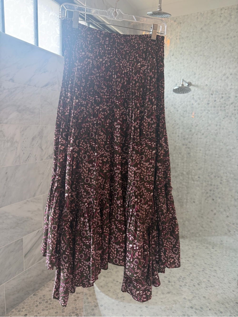 Marie Oliver Olive & Pink Pleated Midi Skirt with Pink Floral Print